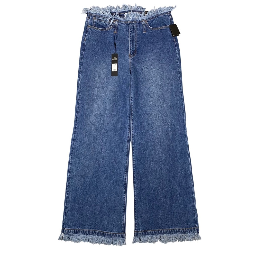 Fashion Nova Come And Get It Cut Off Waistband Wide Leg Jeans Womens‎ 11 NEW